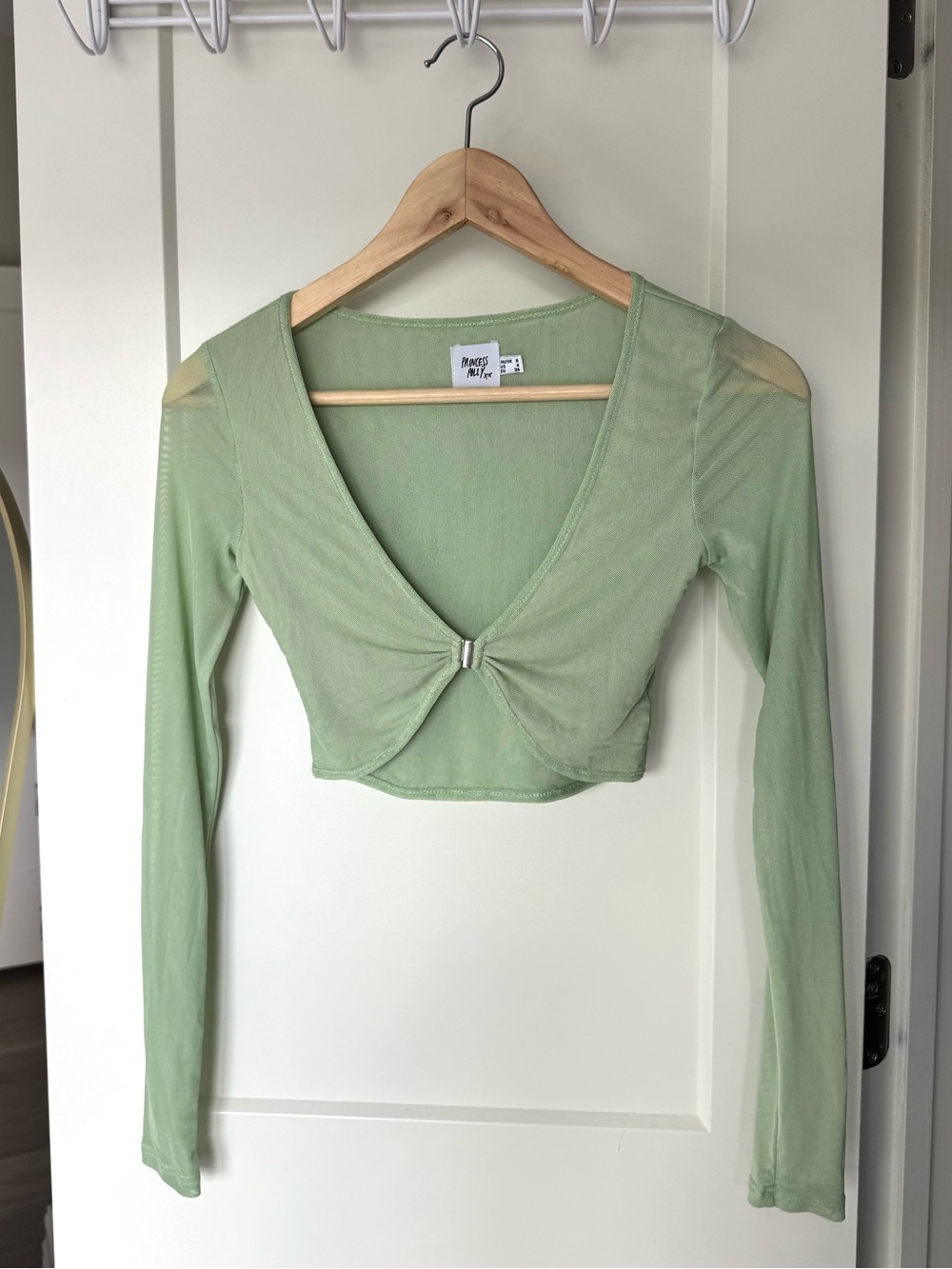 Princess Polly Green Mesh Cropped Long Sleeve